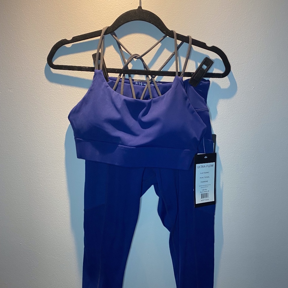 Vie Active Wear matching Royal Blue sports Bra Size M and 3/4 Legging Size XS